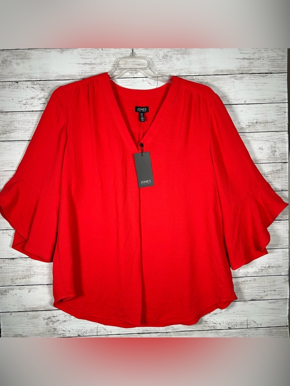 Jones New York V-Neck Flutter Sleeve Red Crepe Blouse XL NWT $70